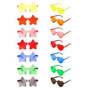14 Paires Lunettes de F&ecirc;te, Lunettes en Forme de Coeur et Forme D'&eacute;Toile, Lunettes Soleil Hippie sans Monture, Lunettes de Soleil Transparentes Multicolores pour F&ecirc;Te D'Anniversaire, Carnaval, No&euml;l (LAZARICAARTSHOP, neuf)