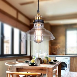 LIGINOK Suspension Luminaire Industriel Vintage avec Abat-Jour en Verre E27 Lustre Moderne Lampe Suspendue Plafond pour Chambre Salon Restaurant Café(E,Transparent) (LIGINOK Lighting, neuf)