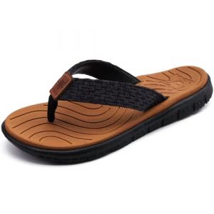 KuaiLu Tongs Femme &eacute;t&eacute; Cuir en Tissu Plage et Piscine Flip Flops Confort Soutien Voute Plantaire Tongue Sandales Orthopedique Mousse de Yoga Antid&eacute;rapantes Douche Claquette Noir Kaki 41 (KUAILU-XYL, neuf)