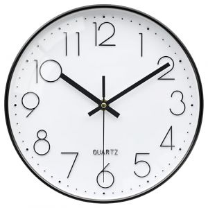 VIKMARI Design Moderne Horloge Murale, 25cm Silencieuse Analogique Blanc et Noir Pendule Murale pour Salon Cuisine Salle de Bain Chambre à Coucher (YOUTONG FR, neuf)