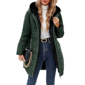 Yuson Girl Manteau Femme Longue Matelass&eacute; Polaire Doubl&eacute; Manteau Hiver Veste &Eacute;pais Chaud Parka Manteau Blouson Zipp&eacute; &agrave; Capuche Hooded Coat Veste Imperm&eacute;able Outercoat avec Poches(Vert arm&eacute;e, S) (YusonGirl, neuf)