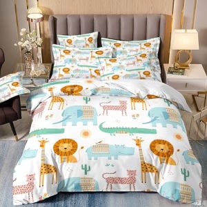 TKCQX Animaux de La Jungle Housse de Couette 135x200 Enfant Lion Crocodile Hippopotame Girafe Housse De Couette Enfant Animaux Sauvages Parure de Lit en Microfibre avec Taie 65x65 cm (TKCQX--欧盟R标, neuf)