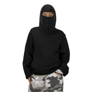 Cagoule Sweats à Capuche Enfant Garçon Zippé Pull Grande Taille Balaclava Veste Polaire Hiver Y2K Zip Hoodie Veste mi Saison Chaud Masque Sweat Coupe Vent Moto Vélo Blouson Manteau (ELECTRI, neuf)