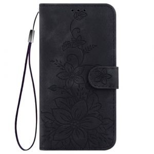 ILING Flip Coque pour Honor X5c Plus, &Eacute;tui Portefeuille Magn&eacute;tique Pliable en Cuir PU Embossed Fleur avec Housse de Protection avec Cr&eacute;dit et Support, Noir (Wanten, neuf)