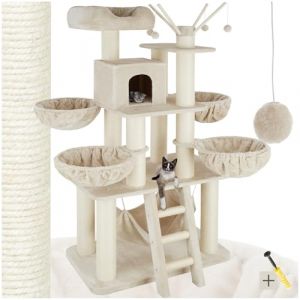 TecTake 800740 Arbre à Chat 195 cm, Griffoirs en sisal résistant, avec 4 Niches Douces 1 Cabane 1 Hamac, avec 4 Balles de Jeu - Plusieurs Couleurs - (Beige/Blanc | no. 403325) (Made4Home SAS, neuf)