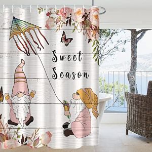 Bovlleetd 180x180cm Rose GNOME Rideau De Douche Cerf-Volant Papillon Rose Rideau De Salle De Bain Sweet Season Printemps ImperméAble Rideaux De Salle De Bain Rideau De Baignoire (Bettershangmaoyouxiangongsi, neuf)