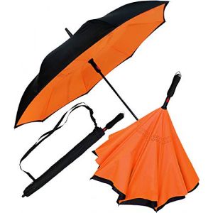 iX-brella Parapluie inversé à ouverture automatique à l'envers, Noir/orange fluo, 106 cm, Parapluie inversé (RS-Versand, neuf)