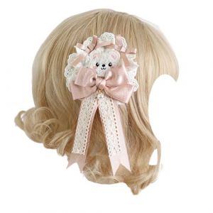 Lolita Coiffe, Bandeau Lolita, Bandeau for femmes Lolita large bandeau en dentelle oreilles d'ours bandeau accessoires de cheveux avec bandeau de cheveux arc(Pink Bear Hair Clip) (Morty Bazaar, neuf)
