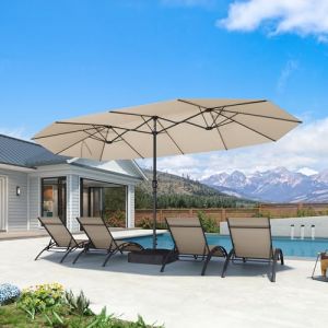 PURPLE LEAF Grand Parasol de Jardin Ext&eacute;rieur avec Pied 4,55 x 2,7 x 2,4 m, Parasol Rectangulaire Double Face &agrave; Manivelle en Aluminium avec 12 Baleines pour Balcon, Terrasse, Patio, Restaurants, Beige (PURPLE LEAF, neuf)