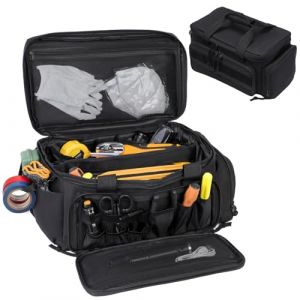 Sac &agrave; Outils Poches Multiples Sacoche d'outils Robuste Grande Ouverture Sac de Rangement &agrave; Outil Organisateur Multifonction Sac Porte-outil pour Charpentier &eacute;lectricien Technicien Plombier, 38x22x19cm (LULUXING, neuf)