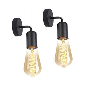 LEDGM 2 Pack Applique Murale Edison R&eacute;tro Lampe Murale Vintage Industrielle en M&eacute;tal &Eacute;clairage Industriel Mural Int&eacute;rieur pour Salon Couloir Chambre Bar Restaurant Caf&eacute;, Douille d'Ampoule E27, Noir (Bluetech Technology, neuf)