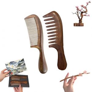 Peigne en bois, peigne à cheveux en bois de noyer fabriqué à la main, peigne en bois de noyer, peigne en bois avec poignée, peigne à cheveux bouclés à dents larges en noyer, peigne en bois naturel san (llyying, neuf)