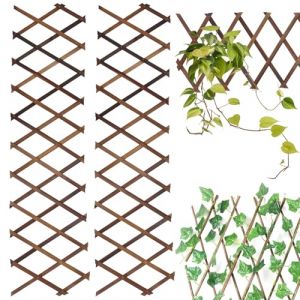 Lot de 2 treillis en bois extensibles - Treillis de jardin en bois - Tuteur extensible - Clôture de jardin en bois - Décoration - Couleur carbonisée - 140 x 36 x 0,5 cm (RAMONISA SHOP, neuf)