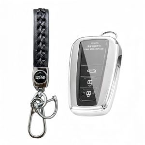 MEDZUK Coque Cl&eacute; Compatible avec Toyota Corolla E210 2019-2024 2025 Coque de Protection pour cl&eacute; de Voiture TPU, Accessoire &Eacute;tui pour Cl&eacute;s avec Porte-cl&eacute;s (Argent) (MEDZUK-EU, neuf)