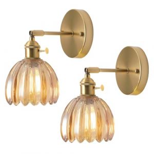 G&eacute;n&eacute;rique Applique Murale en Verre Fleur Vintage Laiton Dor&eacute; avec Interrupteur Lampe Murale E27 Luminaire Murale Int&eacute;rieur Applique pour Salle de Bain Chambre Salon (C, 2 pi&egrave;ces) (杨莹, neuf)