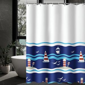 Lerores Rideau de douche, 120 x 180 cm, voile bleue, ourlet lest&eacute;, anti-moisissure, imperm&eacute;able, lavable, en tissu polyester, avec &oelig;illets et 8 anneaux de rideau de douche, pour salle de bain (yuan ying MAYY, neuf)