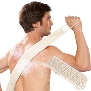 Bande Exfoliante pour le Dos En Sisal, Exfoliante Gratte-dos, Sangle Lave Dos Exfoliante de Sisal en Chanvre Naturel pour Hommes Femmes Dos Corps Bain Douche,1 Face Sisal et 1 Face Coton Doux (OMBeauty, neuf)