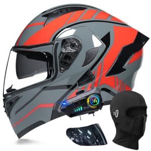 ACLFFSHOP Bluetooth Modulable Casque Moto Homologué ECE, Flip Up Casque Adulte Moto avec Double Visière pour Anti-Collision Casque Scooter Casque Integral Modulable pour Homme Femme M~XXL (GXPgxp, neuf)