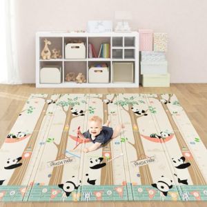 GOPLUS Tapis de Jeu R&eacute;versible pour B&eacute;b&eacute;, Tapis d'&Eacute;veil Double Face en XPE, Tapis Rampant Pliable 180x200CM avec Sac de Rangement, Tapis de Sol Extra Large Id&eacute;al pour Int&eacute;rieur et Ext&eacute;rieur(Vert) (Augenstern24, neuf)