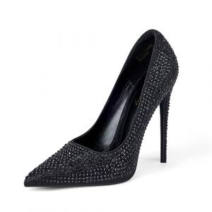 Zhabtuc Escarpins à talons aiguilles sexy à bout pointu pour femme - Pour fête, bal, mariage - 12 cm, Strass noirs, 39 EU (Tiance, neuf)