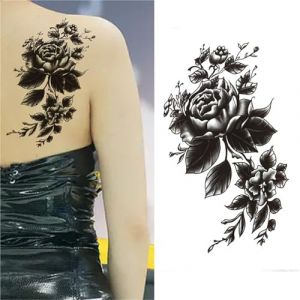 Autocollants de tatouage noir et blanc, imperméables, durables, pour femmes, roses, papillons, fleurs unies esthétiques(A12) (CHJWEIHHERT, neuf)
