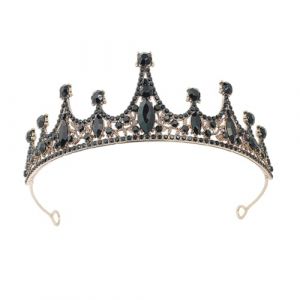 FRCOLOR Coiffe de Mari&eacute;e Baroque Noire en Cristal Couronne R&eacute;tro &Eacute;l&eacute;gante pour Robe de Mari&eacute;e Accessoire Cheveux L&eacute;ger et R&eacute;sistant Serrage-T&ecirc;te Vintage pour Mariage Anniversaire et (Different Quality, neuf)