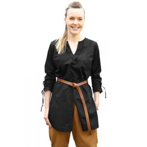 Battle-Merchant Tunique m&eacute;di&eacute;vale Ylva pour Femme, Chemise cintr&eacute;e du d&eacute;but m&eacute;di&eacute;val, Tenue de Tortue, Taille LARP, Viking, Pirate (FR/ES, Alpha, L, Regular, Regular, Noir) (Vehi-Mercatus, neuf)