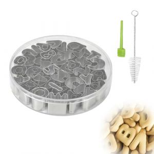 ​​39 Pi&egrave;ces d'Emporte-pi&egrave;ces en Forme de Lettres de l'Alphabet, avec Brosse de Nettoyage, B&acirc;ton de D&eacute;moulage et Bo&icirc;te de Rangement Transparente, Convient pour la Cuisson de Biscuits/Desserts.​ (HBL Select, neuf)