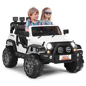 GOPLUS Voiture Électrique Enfant 12V avec 2 Sièges et Télécommande à Distance, Véhicule Électrique pour Enfant avec Boîte de Rangement et MP3,pour Enfants de 3-8 Ans Jusqu’à 50KG, 123X80X80CM (Blanc) (Augenstern24, neuf)