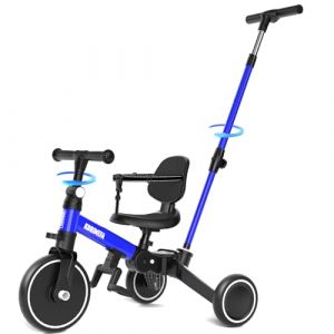 KORIMEFA V&eacute;lo d'&eacute;quilibre pour Enfants, Tricycle &agrave; 3 Roues pour Enfants de 1 &agrave; 3 Ans, poign&eacute;e de pouss&eacute;e, p&eacute;dale Amovible, Dossier, poign&eacute;e de Direction pour Les Parents, Premier Anniversaire (Bleu) (KORIMEFA, neuf)