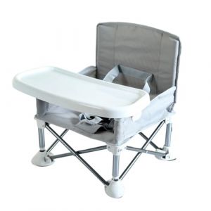 cfpqv Chaise de camping pour bébé - Chaise haute pliable pour bébé - Siège rehausseur de voyage portable avec plateau à manger et sangles - Chaise de voyage pour bébé de 3 à 36 mois - Gris - Taille (DONG qingyi, neuf)