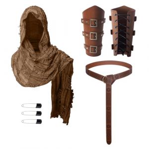 JDFAIJEAL Ensemble d'accessoires de chevalier m&eacute;di&eacute;val 3 pi&egrave;ces &ndash; Cape de style viking, ceinture en cuir, sangles &agrave; boucle | Kit de costumade vintage pour Halloween et jeux de r&ocirc;le (marron) (ZDSDDP, neuf)