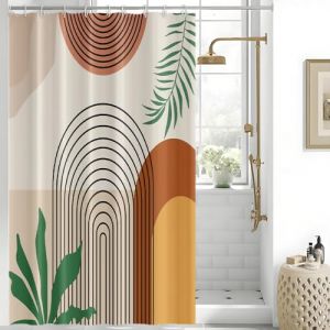 Uiiooazy Rideau Douche Anti Moisissure, Rideau de Douche Terracotta 150x180cm Abstrait Feuilles Vert Lignes Noir Rideaux de Baignoire Tissu Lavable Imperm&eacute;able Rideaux Salle de Bain avec 10 Crochets (dongguibinjingpinxiaodianpu, neuf)