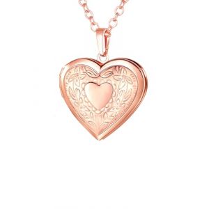 U7 Collier M&eacute;daillon Photo Femme Plaqu&eacute; Or Rose Cha&icirc;ne Pendentif Coeur Ouvrable avec Gravure Fleurs Locket (HMDEU, neuf)