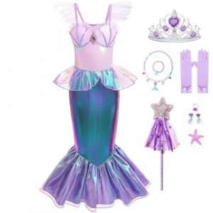 ZaisuiFun D&eacute;guisement Ariel la Petite Sir&egrave;ne Robe Princesse Sirene Enfant Costume avec Accessoires Pour Halloween Carnaval Anniversaire (QM Co.,Ltd., neuf)