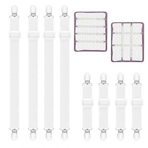 KAYEF sangle drap housse de maintient 8 pcs, 65cm-240cm, 25cm-80cm tendeur de drap, tendeur de drap élastique, tendeur de drap blanc avec clip métallique, convient pour les draps, matelas (Amaaozn, neuf)