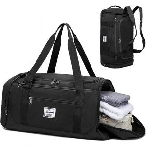 Laripwit Sac de Sport Homme 40L, Sac de Voyage Femme Sac Weekend Multifonctionnel Sac de Nuit avec Compartiment de Chaussures et Poche Humide, Sac Voyage pour Camping Randonn&eacute;e, Noir (Jichen EU, neuf)