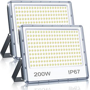 YIQIBRO Projecteur LED Exterieur 200W 2 Pièce, 85-265V Spot LED Extérieur Avec Transformateur, 20000LM 6500K Eclairage de Sécurité D'extérieur, IP67 Imperméable Luminaire Pour Jardin Stade Usine (CHENXIEU, neuf)