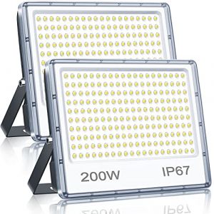 YIQIBRO Projecteur LED Exterieur 200W 2 Pièce, 20000LM Spot LED Extérieur Avec Transformateur LED, 7000K Blanc Froid Eclairage Exterieur, IP67 Imperméable Luminaire Exterieur Pour Jardin Stade Usine (CHENXIEU, neuf)