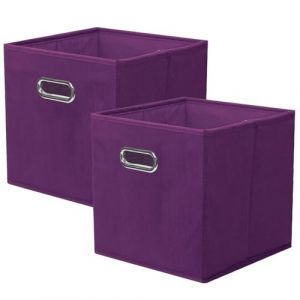 powerking boîte de rangement en tissu, ensemble de 2 tiroirs de boîte de rangement en tissu pliable avec poignée en métal pour armoire et jouets, Violet Foncé (PowerKing FR, neuf)