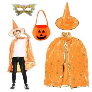 Cape du Magicien d'Halloween,Cape de Sorcier Enfant,Magicien avec Chapeau Cape,Sachet Bonbon Halloween,Masque Oculaire,Manteau de Sorci&egrave;re D&eacute;guisement pour Enfant gar&ccedil;ons Filles Cosplay Party-A (EXPERT COMMERCE RETAIL S.R.L., neuf)