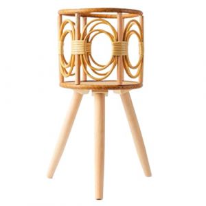 Support de plante en rotin, support de plante à fleurs de panier en osier intérieur rustique, support de plante tissée en bois avec 3 pattes pour le salon, le balcon, le bureau et la décoration de la (Weiyunqin Building, neuf)