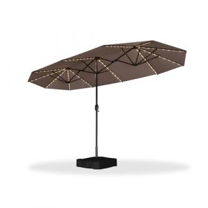 PURPLE LEAF Parasol de Jardin Ext&eacute;rieur 4 x 2 x 2,4 m avec LED Solaire et Pied, Parasol Rectangulaire &agrave; Manivelle en Aluminium et 12 Baleines pour Balcon, Terrasse, Restaurants, Caf&eacute;s, Taupe (PURPLE LEAF, neuf)