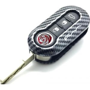 Nordecco Coque de clé en fibre de carbone 3D pour Fiat 500, 500C, 500L, Abarth, Grande Punto, Brava, Panda, Stilo, Linea (NORDECCO, neuf)