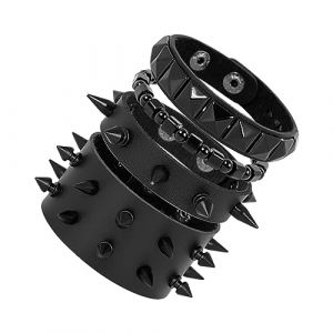 Manfnee 4Pcs Punk Rock Bracelet Large Rivets Clous Manchette Cuir PU Homme Femme Accessoire Motard (Manfnee, neuf)