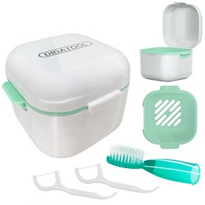 DIDATOOL Cadeau Femme, Boîte à Dentier, Etui pour Dentier avec Couvercle, Étui pour Prothèses Dentaires avec Panier de Rinçage Amovible et Brosse à Dents au Doigt (Blanc) (DIDATOOL, neuf)