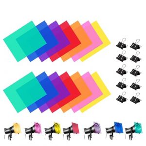 Film de Couleur Gel Film Filtre Couleur,Papier Vitrail - Feuilles de Filtre Color&eacute;es - Set de 14 Films en PVC - 7 Couleurs - 10 Pinces Noires - 210x297mm (SZHS Store, neuf)
