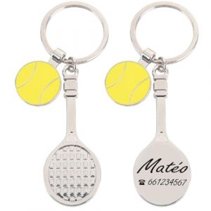 ibera gifts - Porte-Cl&eacute;s Personnalis&eacute; Tennis Raquette Balle Gravure Laser Cadeau Anniversaire Saint Valentin Amour Joueur Sport D&eacute;tail Partenaire Ami Famille (Iberiagifts, neuf)