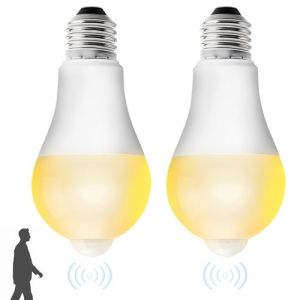 PORFOYO Lot De 2 Ampoules Led, Ampoules Led E27 Avec D&eacute;tecteur De Mouvement, Chaud 3000k Ampoule Led E27 Capteur Pir, Ac 220v 9w Ampoule Capteur Cr&eacute;pusculaire Pour Couloir, Escalier, Garage, &Eacute;conomie (IKSETERATA, neuf)
