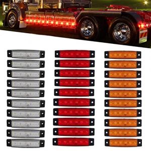 GSRECY 24V 6 LED Rouge/Blanc/Jaune/Vert/Bleu Camion Van Camion Trailer Side Marker Indicators Feux de position de cabine de camion (Rouge+Blanc+Jaune*30) (Ricoy, neuf)
